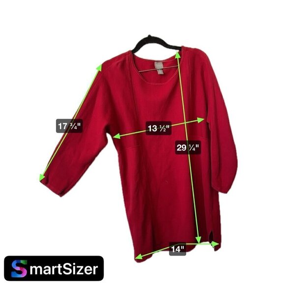 Chico's Red Tunic Top Cotton Women 2 / Large Round Neck 3/4 sleeves - Picture 9 of 9